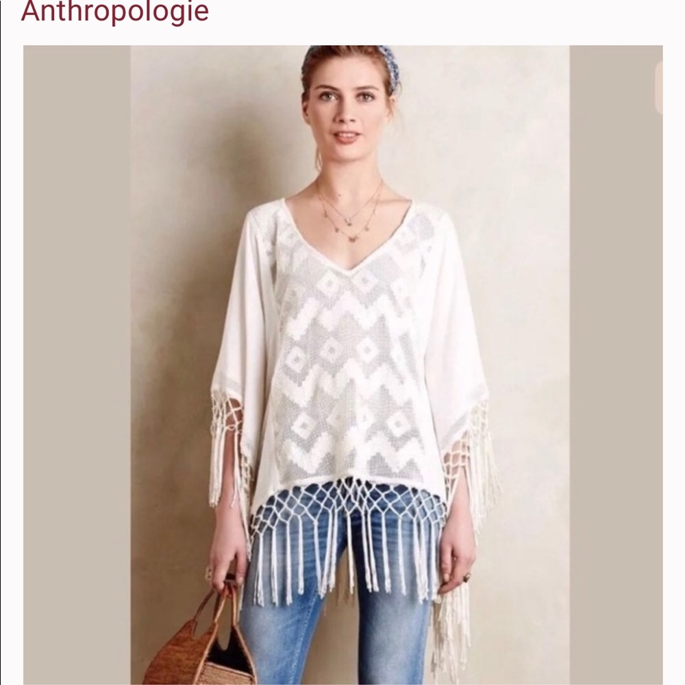 Anthropologie cream tassel poncho 💗boho